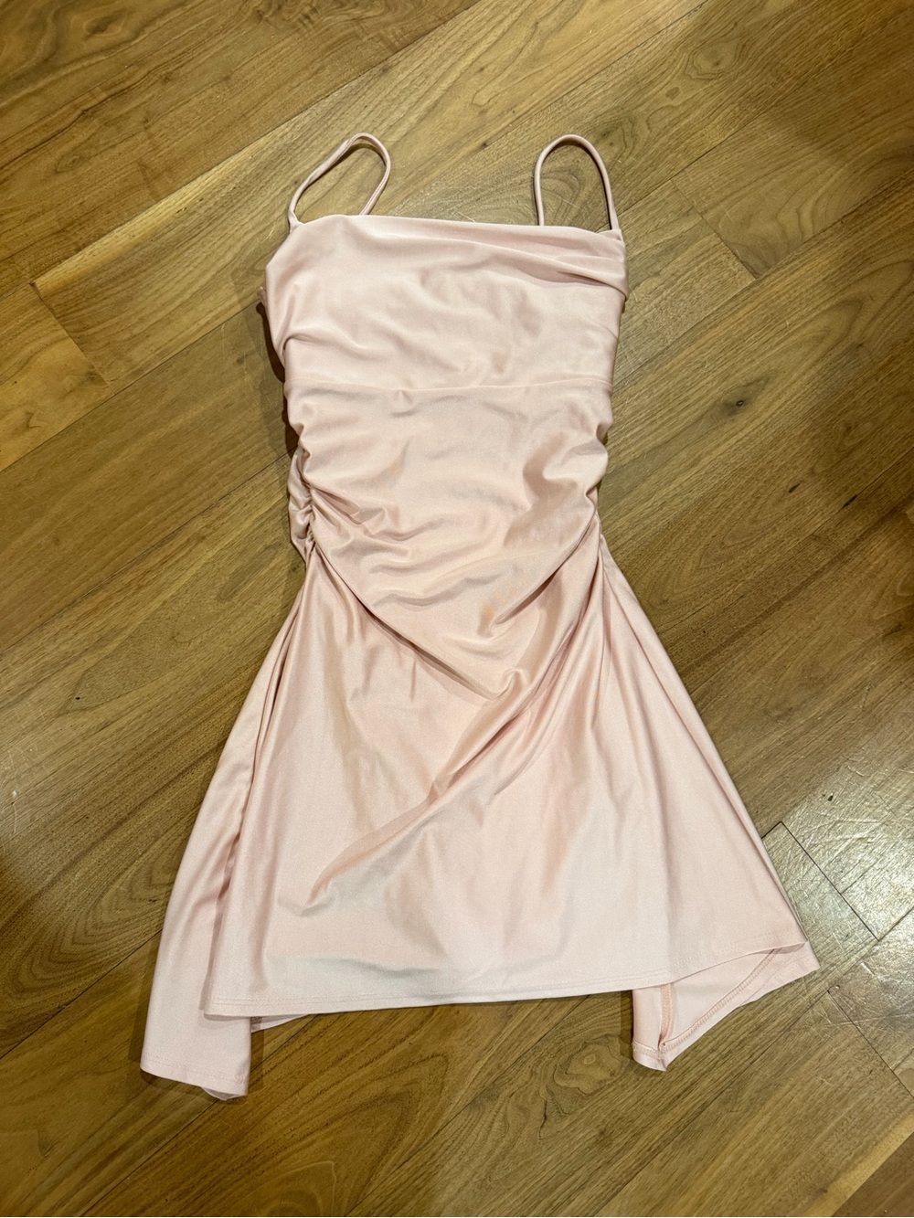 Windsor Blush Pink Ruched Spaghetti Strap Mini Dress